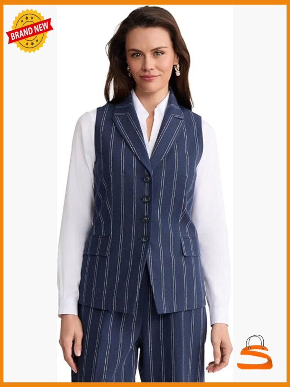 Linen Blend Four-Button Vest - Size 14 - Dry Clean Only